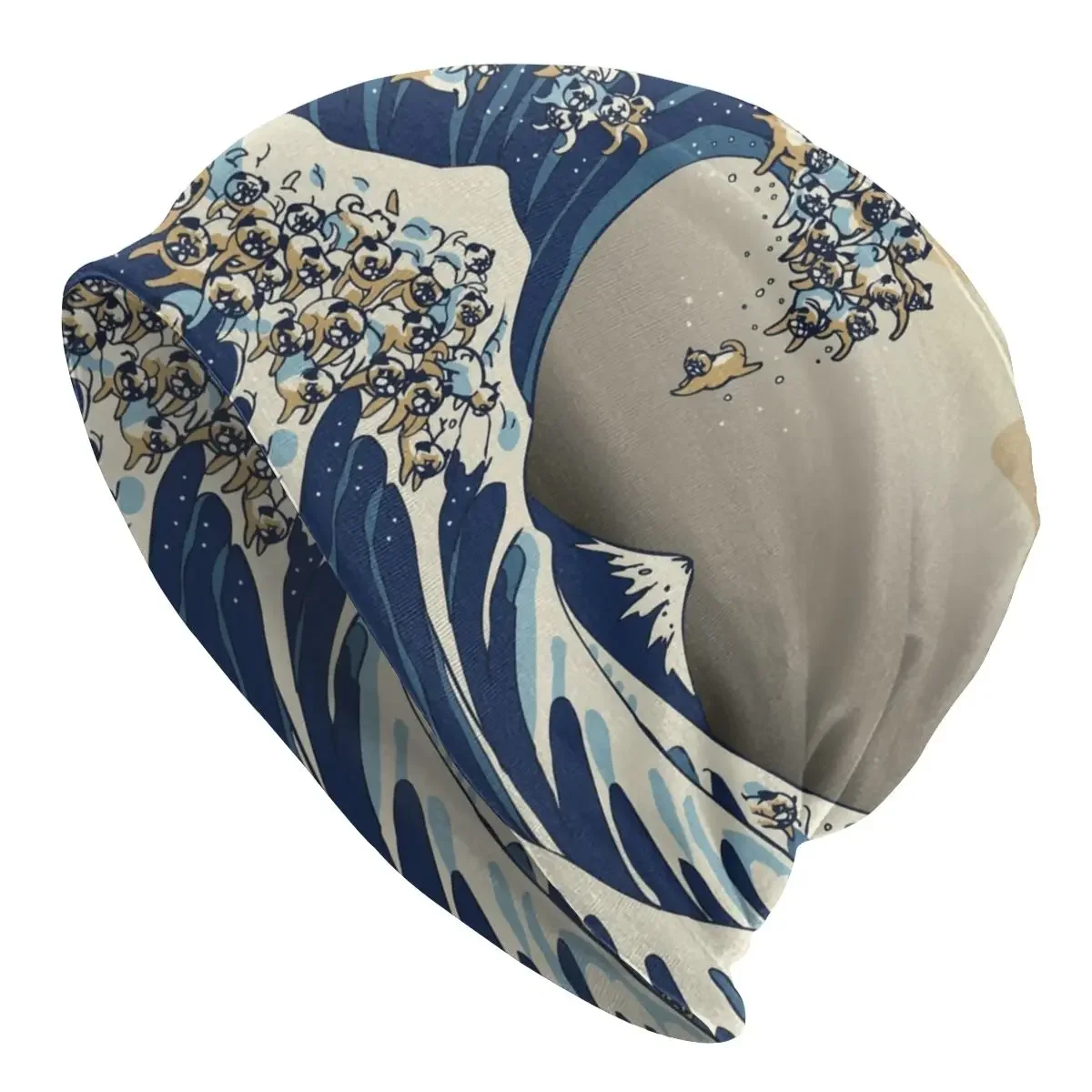 The Great Wave Off Kanagawa Pugs Bonnet Homme Fashion Knit Hat For Men Women Warm Winter Katsushika Hokusai Beanies Caps