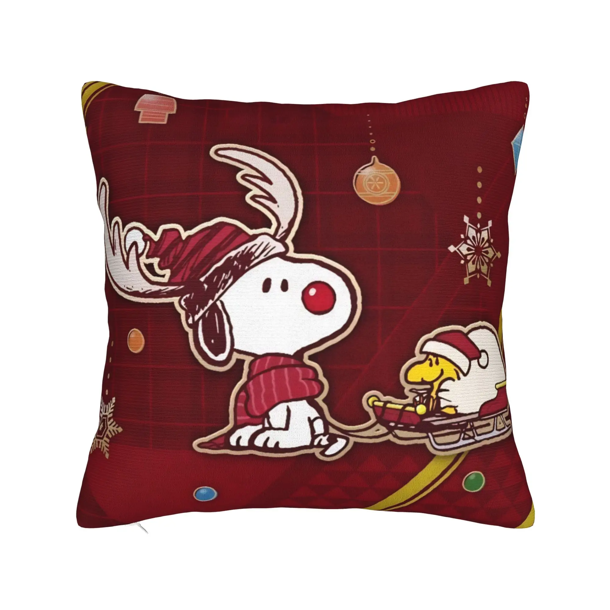 S-Snoopys Xmas Christmas Tree Square Pillow Cases  Cushion Covers Customized Zipper Throw Pillow Case Cover for Living Room 18
