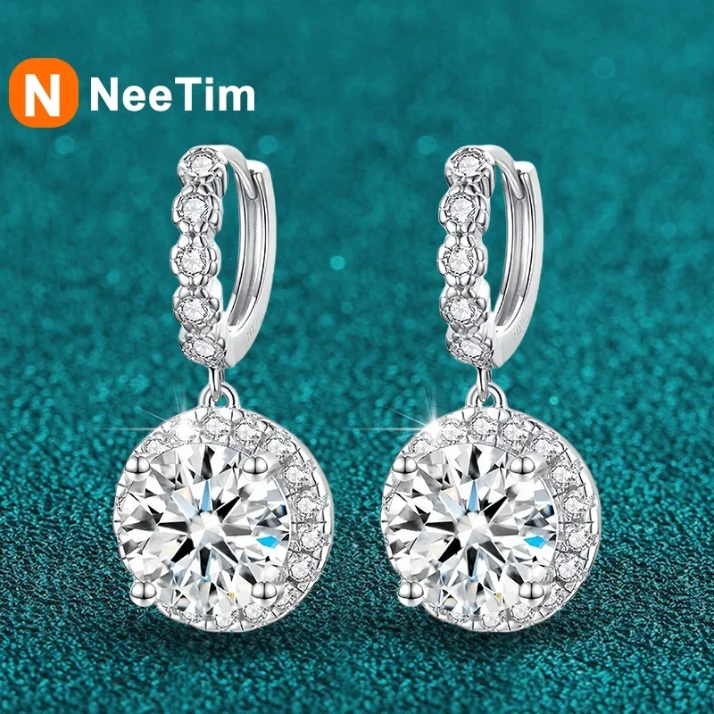 

Женские серьги-капли NeeTim с муассанитом и бриллиантами 3 карата, лабораторные бриллианты, стерлинговое серебро 925 пробы с позолоченными украшениями для свадебной вечеринки