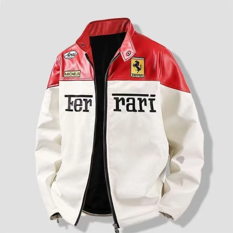 Locomotora chaqueta de cuero PU bordado pareja ropa de béisbol chaqueta con cremallera abrigo para Ferrari F430 Stradale 458 488 599 612 F12