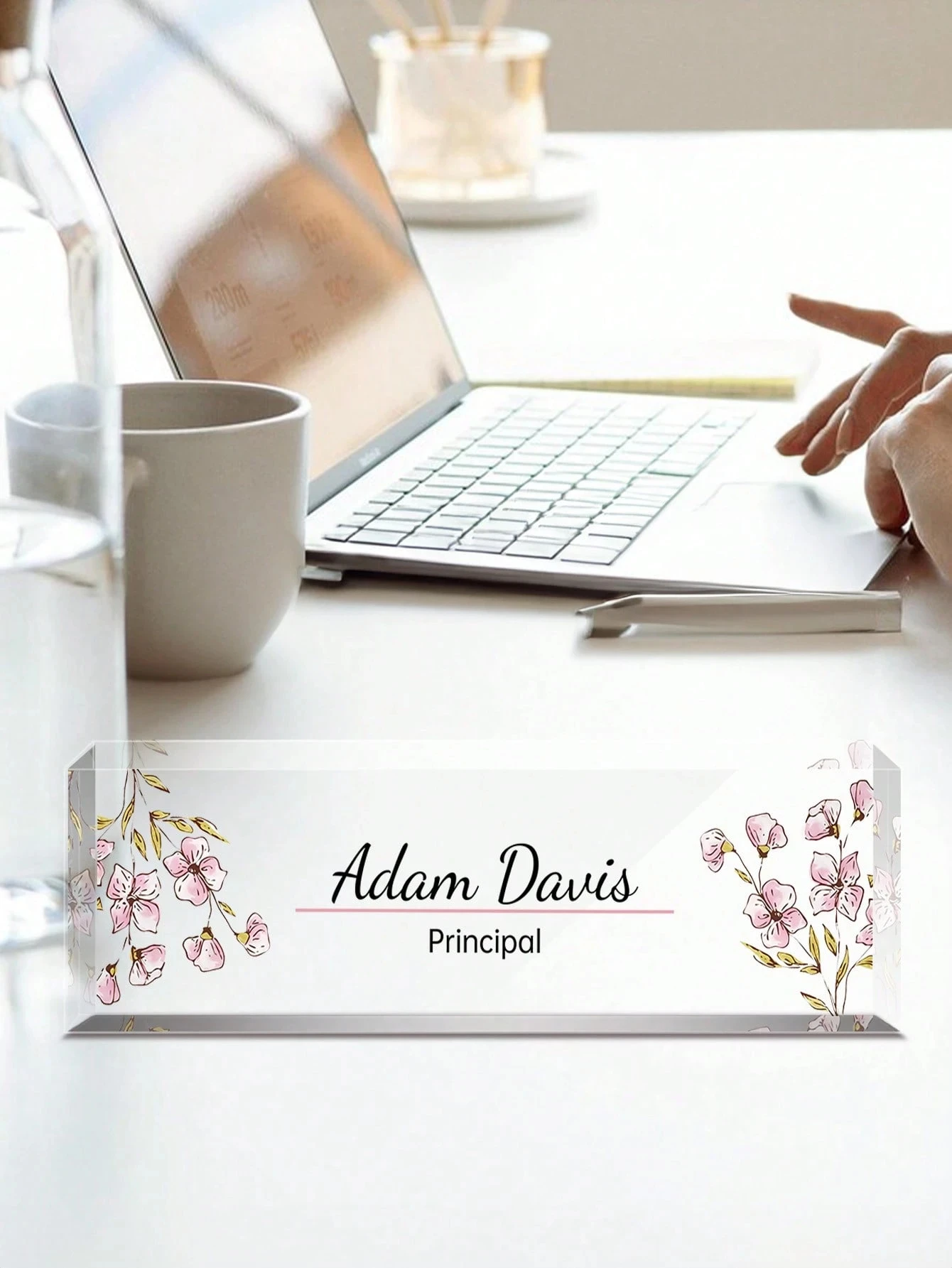 لوحة اسم أكريليك مخصصة مقاس 20*6 سم للمكتب، 12 أنماط زهرية، هدية تخرج مخصصة للمكتب للجميع، العودة إلى المدرسة