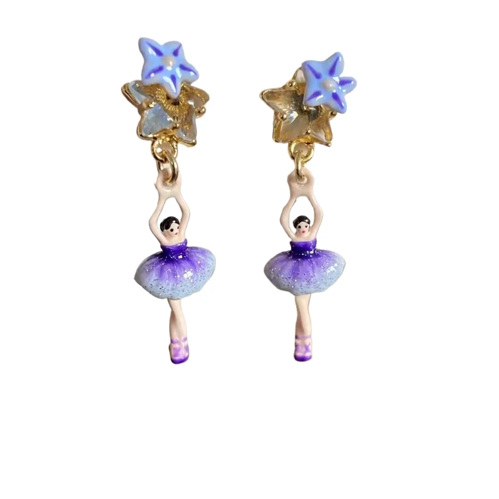 

Ballet girl purple gradual change stud earrings earclip star gemstone light luxury necklace