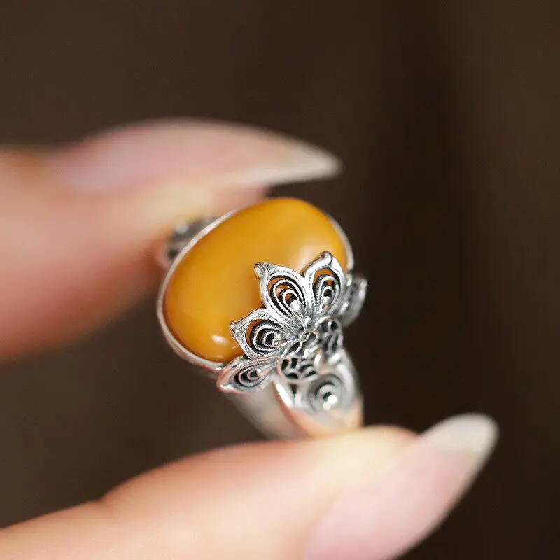 Silver retro new Chinese peacock open screen egg face zircon ring, niche fashion, adjustable women's high-end jewelry