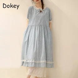 Haftowana w stylu Vintage bawełniana lniana biała sukienka damska oddychająca dekolt z krótkim rękawem luźna sukienka Boho Casual Midi Vestidos