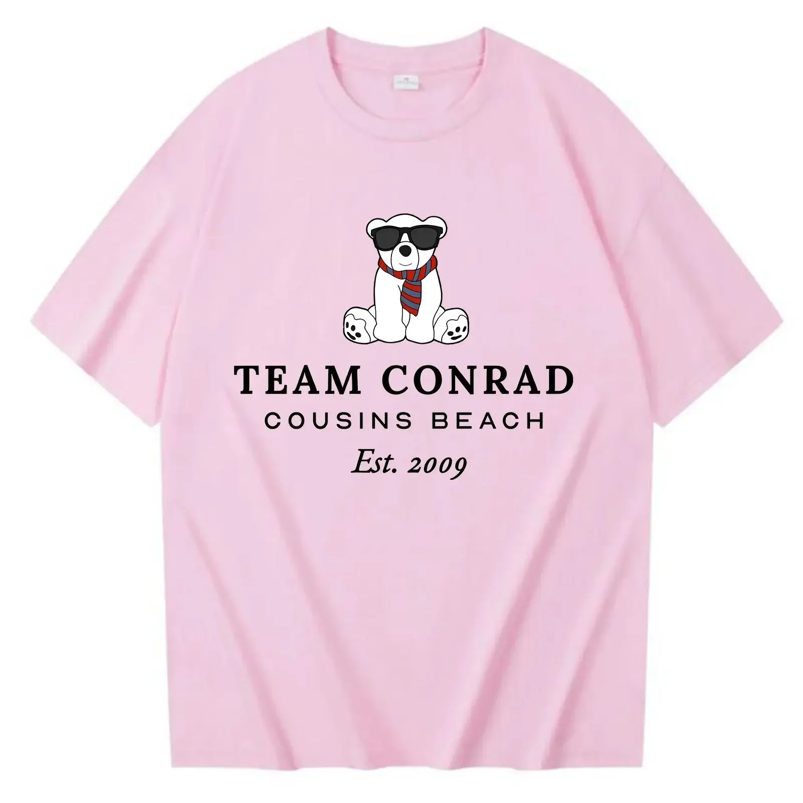 فريق كونراد كوزينز بيتش مطبوعة القطن تي شيرت أنيق عادية كم قصير نمط الشارع قمة للجنسين المتضخم Y2K القمم