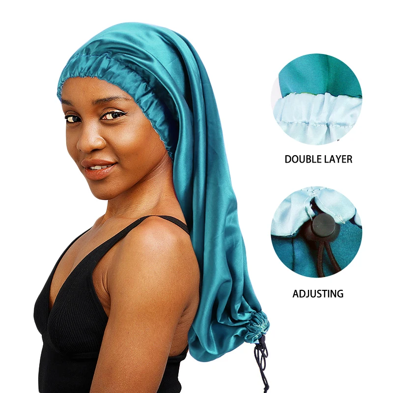 NewWomen Adjustable Long Satin Bonnet Sleep Cap For Long Hair Satin Bonnet For Long Braids Satin Bonnet Cap Night Sleep Hat