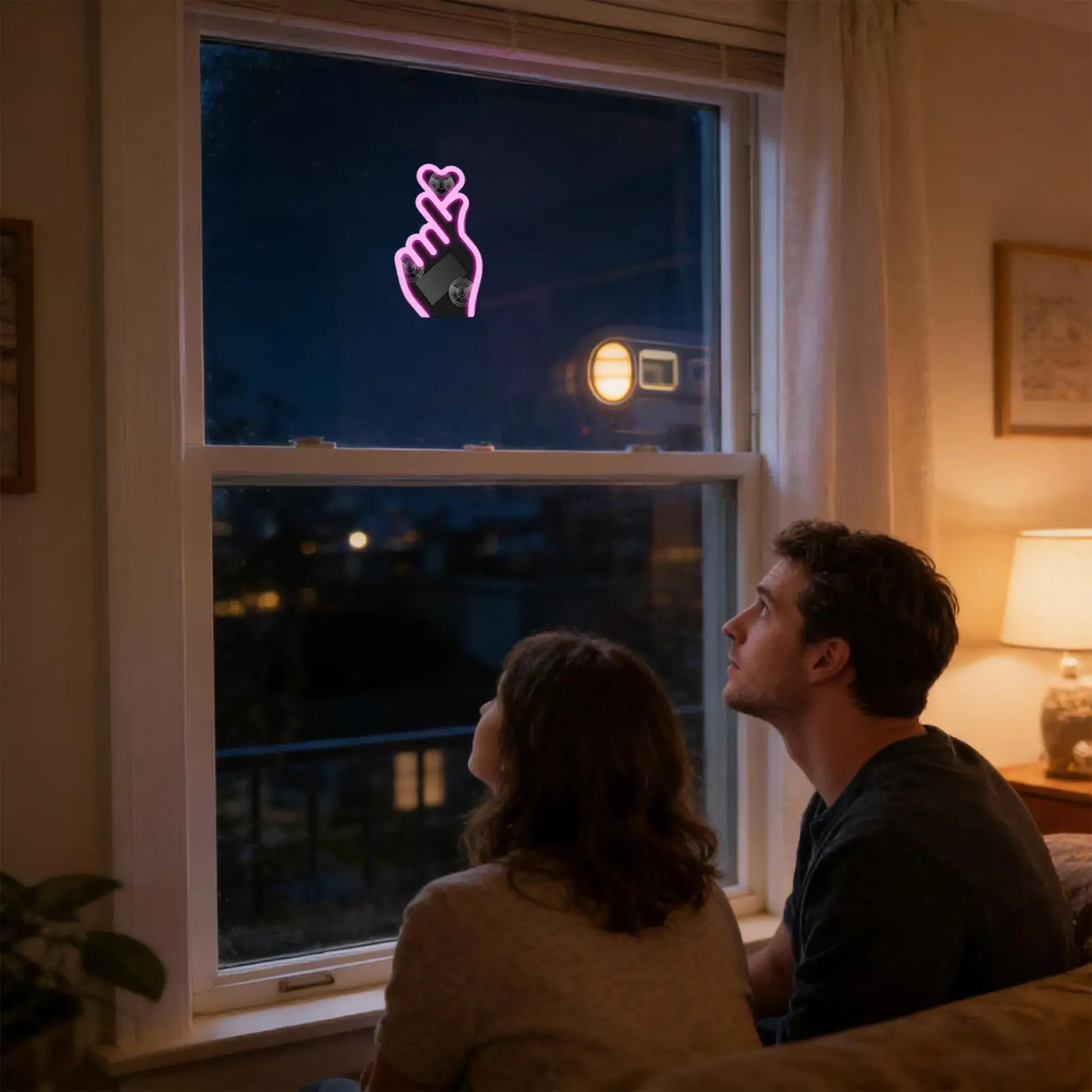 Car Window Light Rechargeable Finger Heart Shape Neon Lighting Neon LED Window Light With Suction Cup For Women Men Vehicle