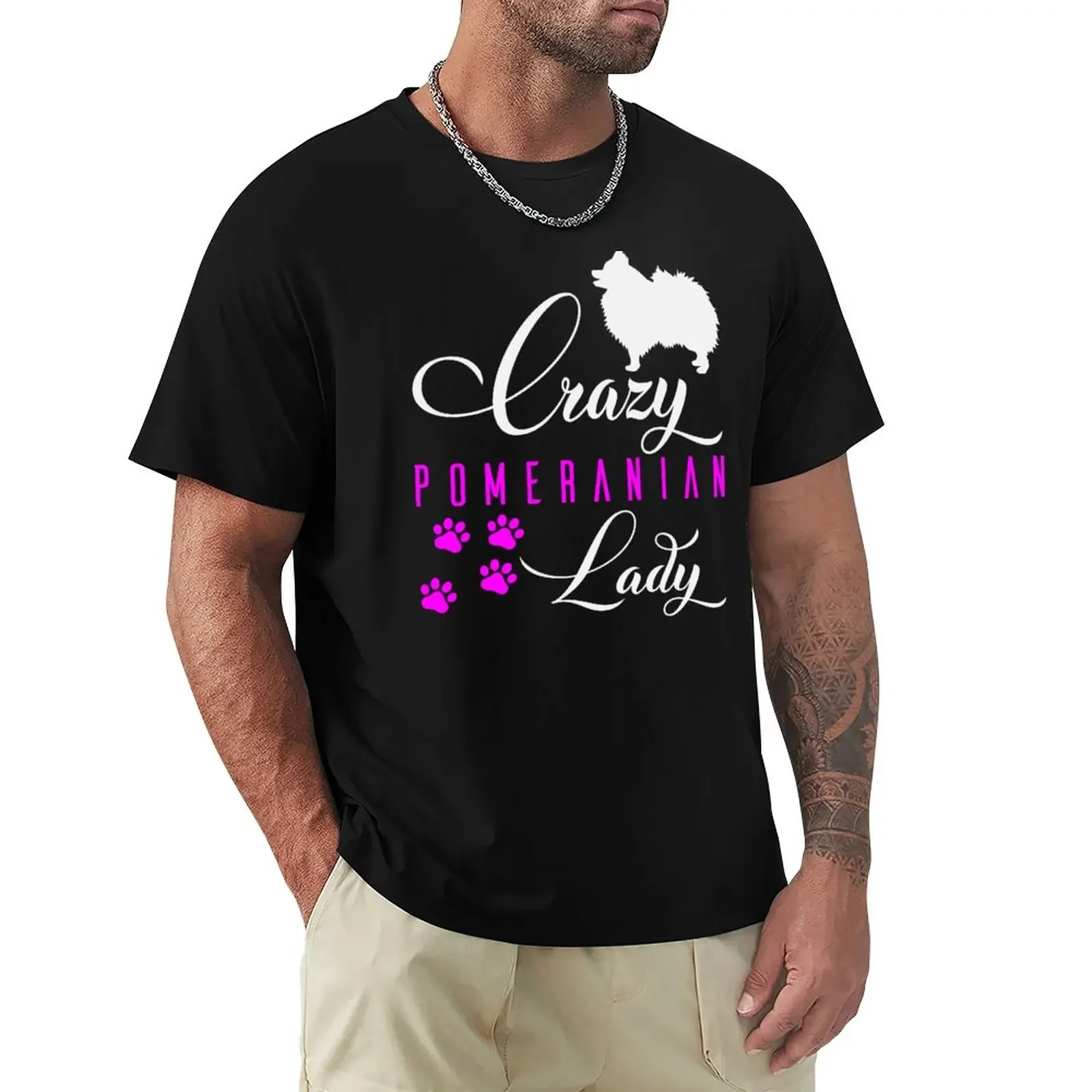 Crazy Pomeranian Lady Funny White Pomeranian Spitz T-Shirt quick drying new edition heavyweights designer t shirt men