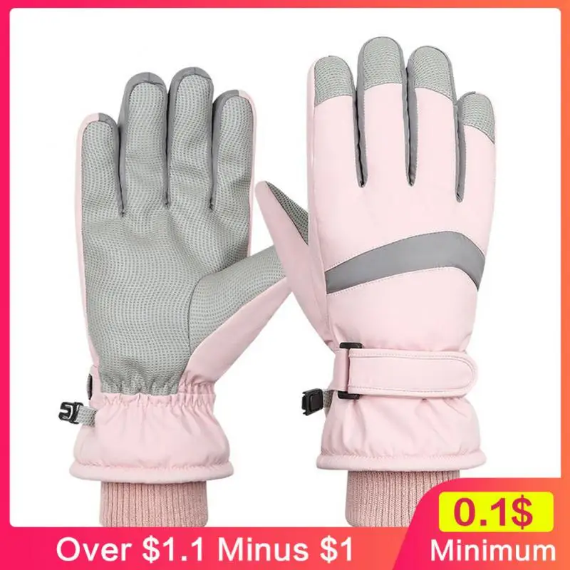 High-density Ski Gloves Waterproof Plush Mittens Outdoor Mittens Finger Touch Screen Riding Gloves Pu Cold Proof Gloves