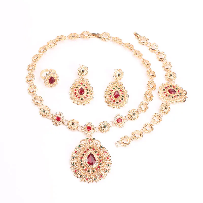 Bridal Jewelry Sets Gold Color Jewelry Set Trendy Necklace Earrings Bracelet Set For Women Dubai Jewelry Set+Gift Boxes