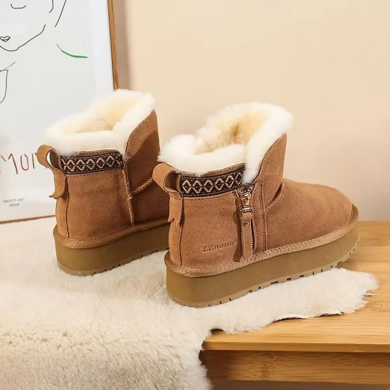 New Winter Plus Velvet Padded Warm Thick Soled Women\'S Snow Boots Zipper Short Boots Wearing Cotton Shoes.