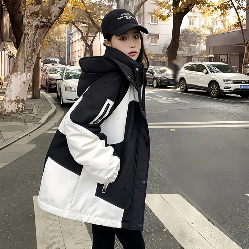 Women Winter Clothing Snowboarding Skiing Jackets Outdoor Warm Cargo Jacket Patchwork Hooded Windproof Outerwear Casual