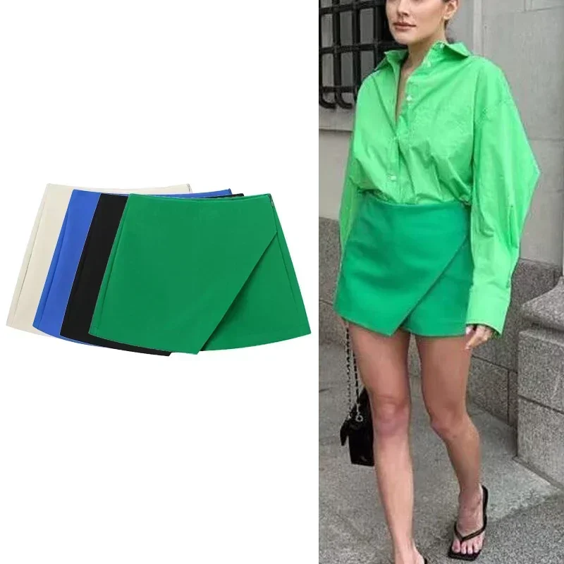 ASDS Fashion Women's High Waist Shorts Skirts Solid Asymmetrical Side Zipper Skirts Shorts Summer Black White Mini Shorts