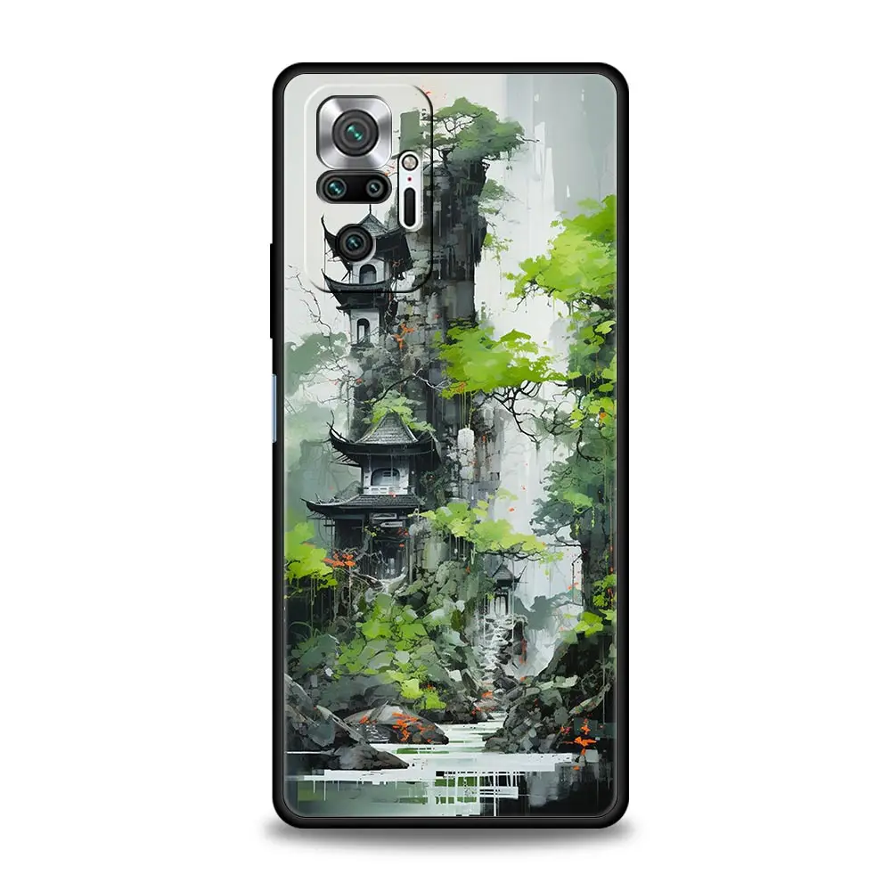 Phone Case For Xiaomi Redmi Note 13 12 5G 9S 9 8 10 11 Pro 9T 13C 12C 10C 9C 9A 7 Pro Soft Cover Ink and wash landscape painting