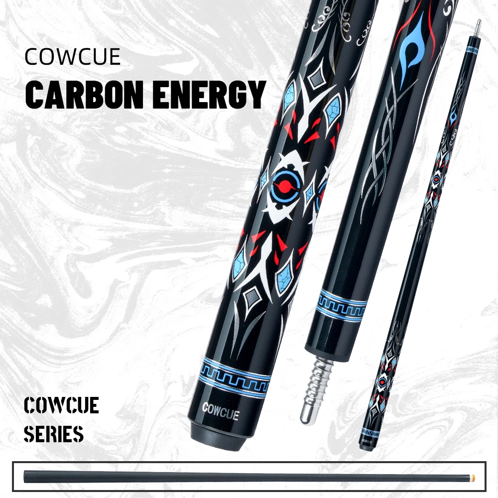

Cowcue Carbon Fiber Pool Cue Stick Black Technology Low Deflection 12.5mm Tip 3 * 8/8 Joint Pin Professional 1/2 Billiard