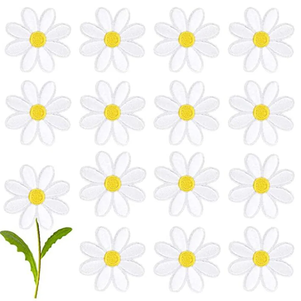 10Pcs White Daisy Flower Iron On Patches Clothing Embroidered Sew Bags Accessories Applique Repair Patch view 6