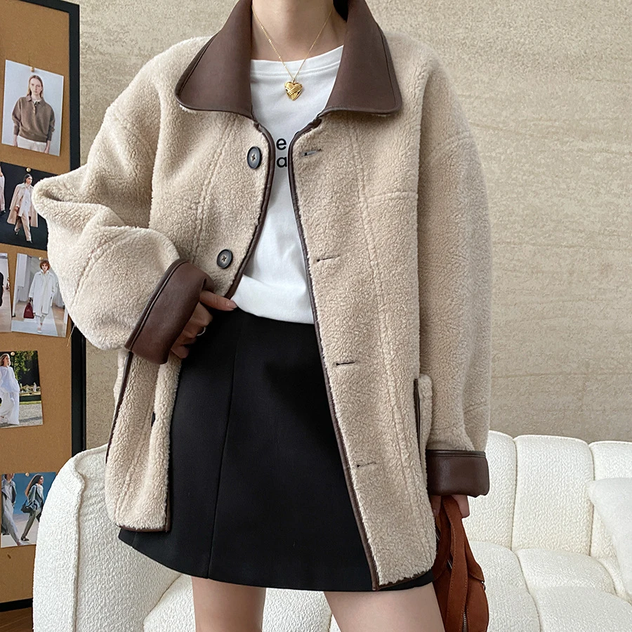 2024 New Women Winter Jacket Coat Warm Furry Two Way Wear Coats Turn Down Collar Long Sleeve Tops Women Parka Femme Coat