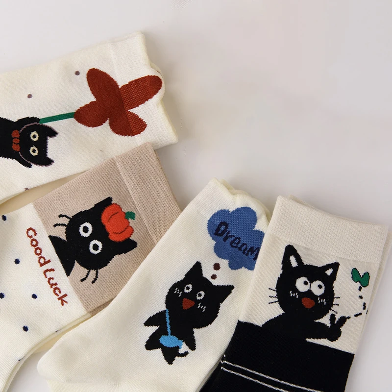 Women's Socks Cartoon Funny Kitty Korean Cute Kawaii Sweet Middle Tube Socks Versatile Casual Comfortable Sports Cotton Socks