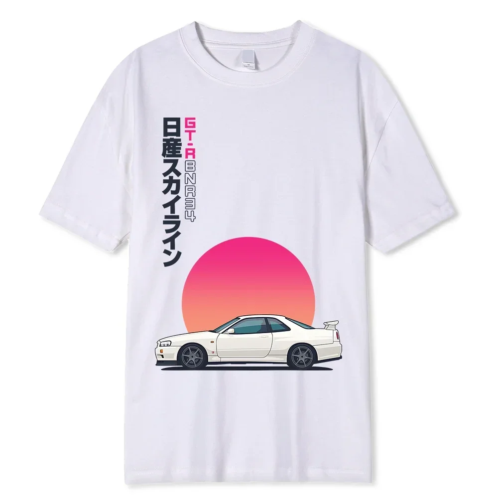 Classic Racing GTR Bnr34 Funny Print Summer 100% Cotton T Shirt for Men Short Sleeve Tee Japan Racing Clothes Man Casual Tops