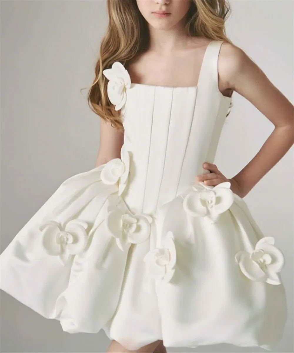 

Cute Customized Flower Girl Wedding Dress Appliques Floral Sleeveless Princess Birthday Party Pageant First Communion Ball Gown