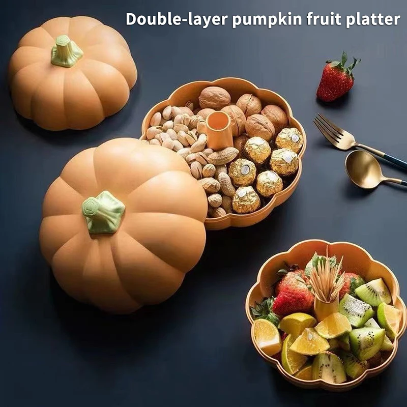 Layered Design, Moisture-proof And Dust-proof Simulated Pumpkin Fruit Plate, Double-layer Fruit Box, Fruit Basket,