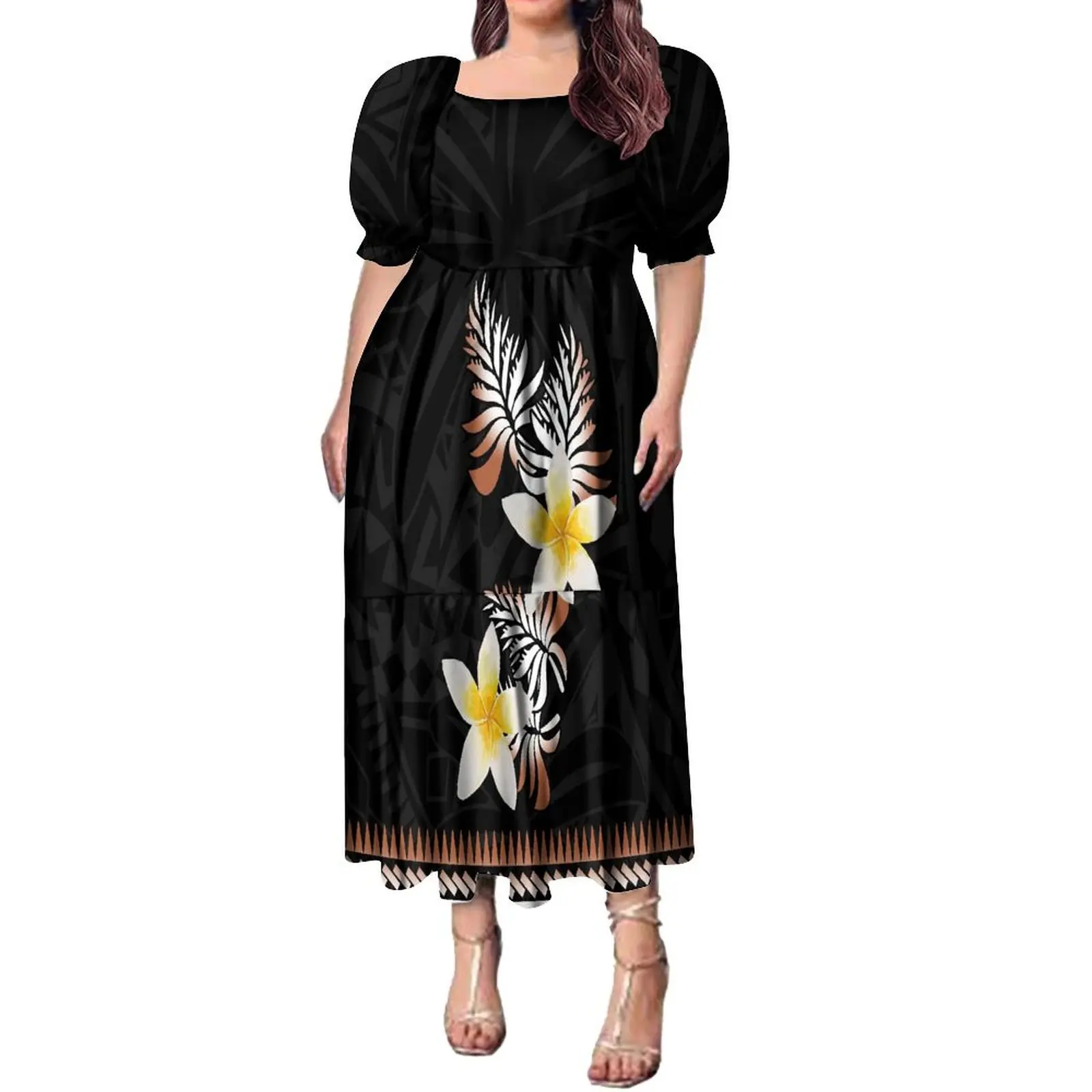 

Summer Women'S Fashion Puffy Sleeve Dresses Polynesian Tribes Support Custom Party Casual Full-Length Dresses