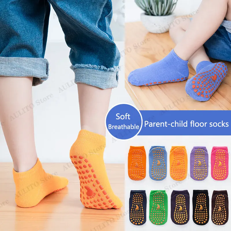 Kids Adults Anti-Slip Floor Socks Parent-Child Trampoline Cotton Breathable Socks Elasticity Sports Boys Girls Outside Children