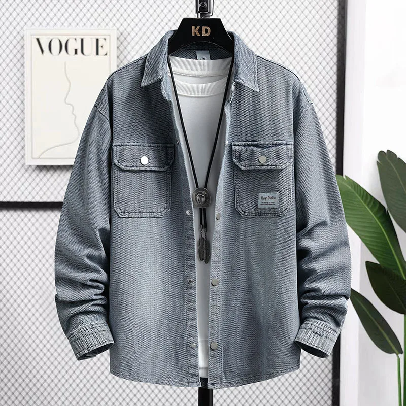 

2026 Spring Men'S High-Quality Fashion Trend Comfortable Shirts Large Size Versatile Casual Retro Lapel Long-Sleeved Denim Shirt