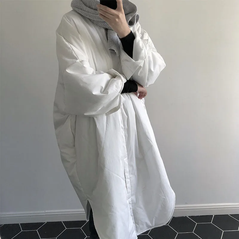 Semplice irt Sle Cotton Jaet Cappotto da donna di media lunghezza, vestibilità ampia, colletto rovesciato, leggero sopra il ginocchio, versione coreana