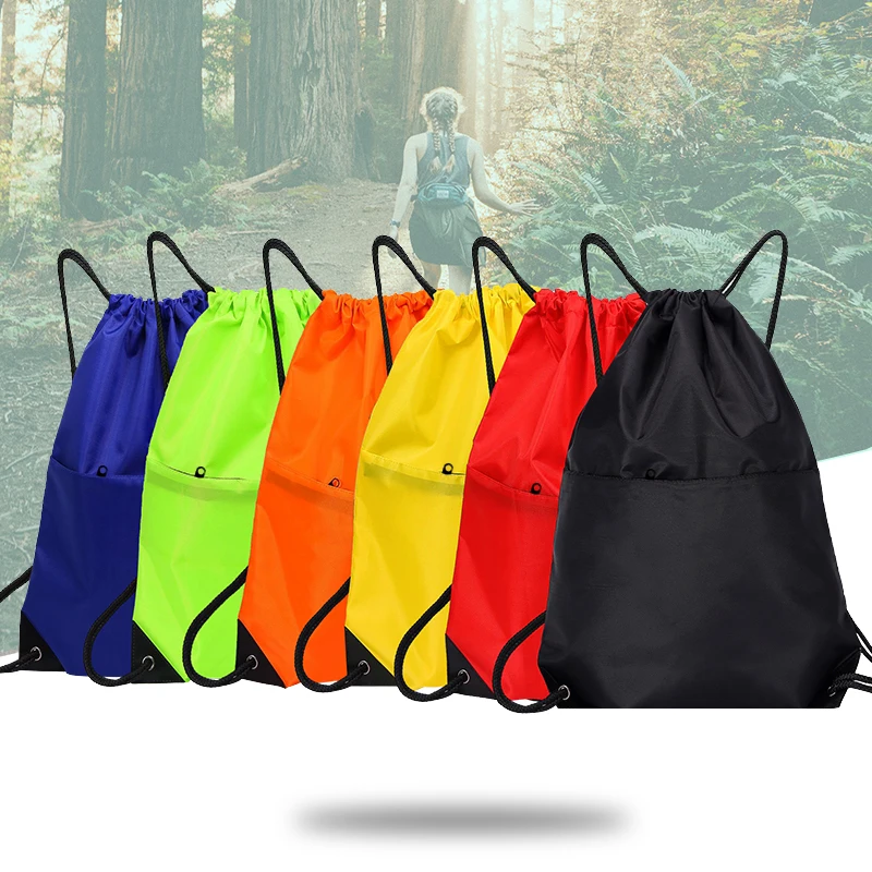 Foldable Drawstring Outdoor Travel Storage Bag Camping Hiking Picnic Backpack 2 Layer Zipper Pocket Beach Swimming Gym Sport Bag