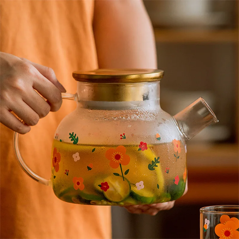 1L/1.7L Clear Borosilicate Glass Teapot Infuser Large Capacity Heat Resistant Flower Tea Pot Fruit Juice Cold Kettle Water Jug