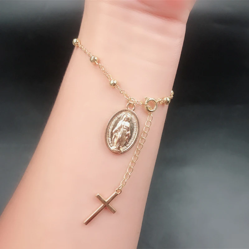 المسيحية الأزياء الصليب سوار مجوهرات لذيذ الخرز سوار للنساء أساور المعصم قابل للتعديل سلسلة اليد #3