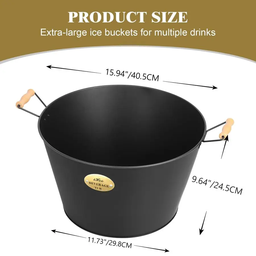 

5.5 Gallons Beverage Tubs for Parties, 21L Ice Bucket with Wooden Handles, Black Galvanized Tub, Ideal Party Tubs for Drinks