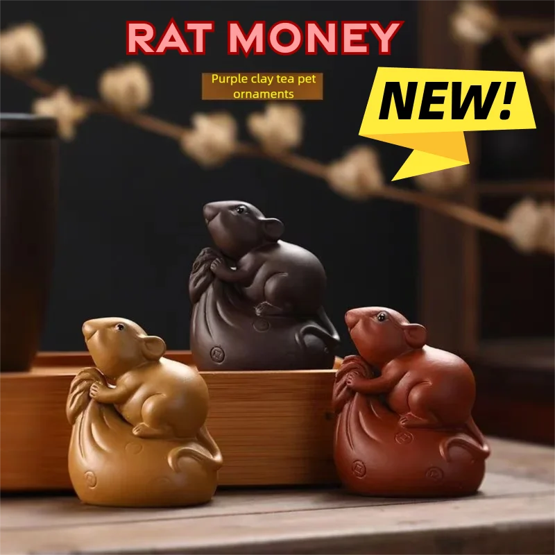 Purple sand Twelve Zodiac Mouse sculptures and figurines Money kangaroo Cute Home Room Office Wealth Luck Feng Shui Decor