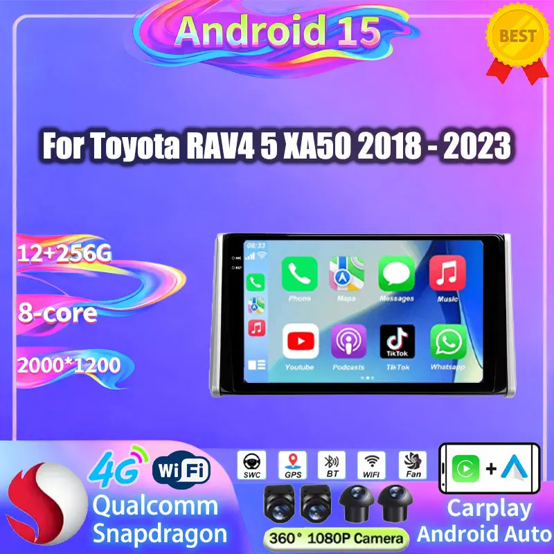 Android 15 For Toyota RAV4 5 XA50 2018 - 2023 Car Radio Wireless Carplay Android Auto 4G Multimedia Video Player 2Din Head Unit