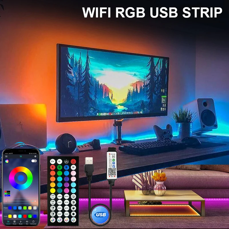 

1-20M USB RGB LED Strip Lights with Wifi Bluetooth APP Remote Control RGB TV Backlight Flexible Lamp Tape For Room Party Decor