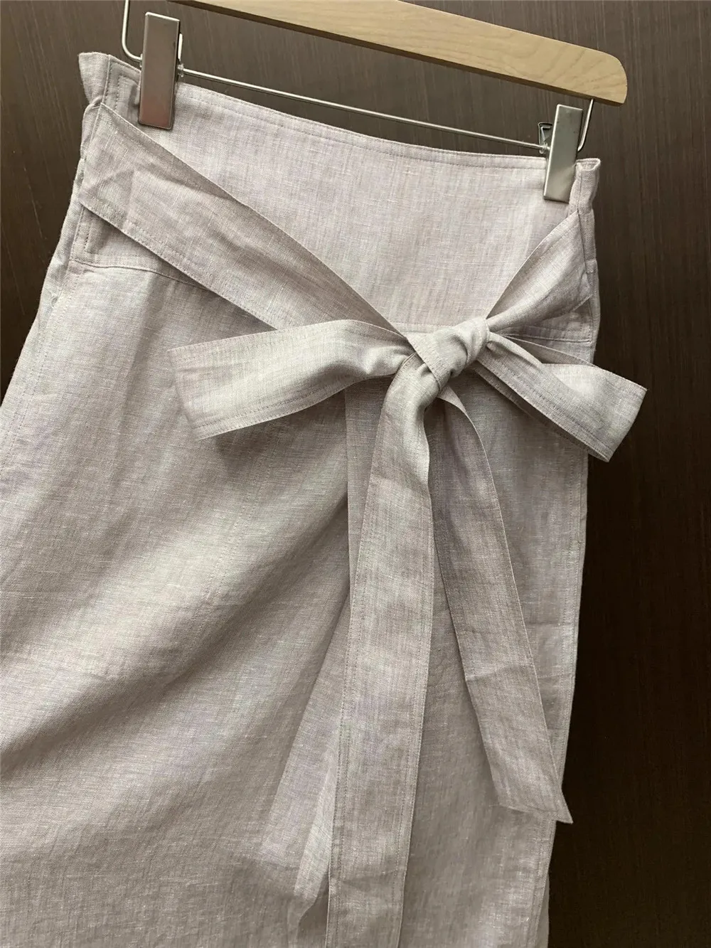 2024 L*P Women\'s Skirt Linen Tie High Waist Half Skirt Elegant Summer Female Clothing