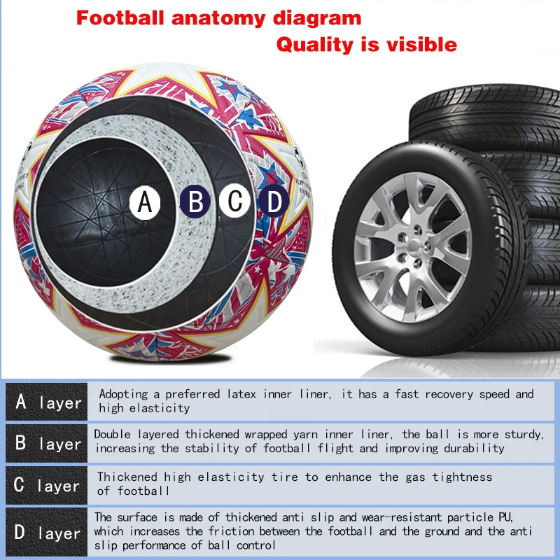 Pallone da calcio taglia 5, pallone ufficiale economico per allenamento all'aperto per adulti, alta elasticità, resistenza all'usura, tecnologia incollata termicamente