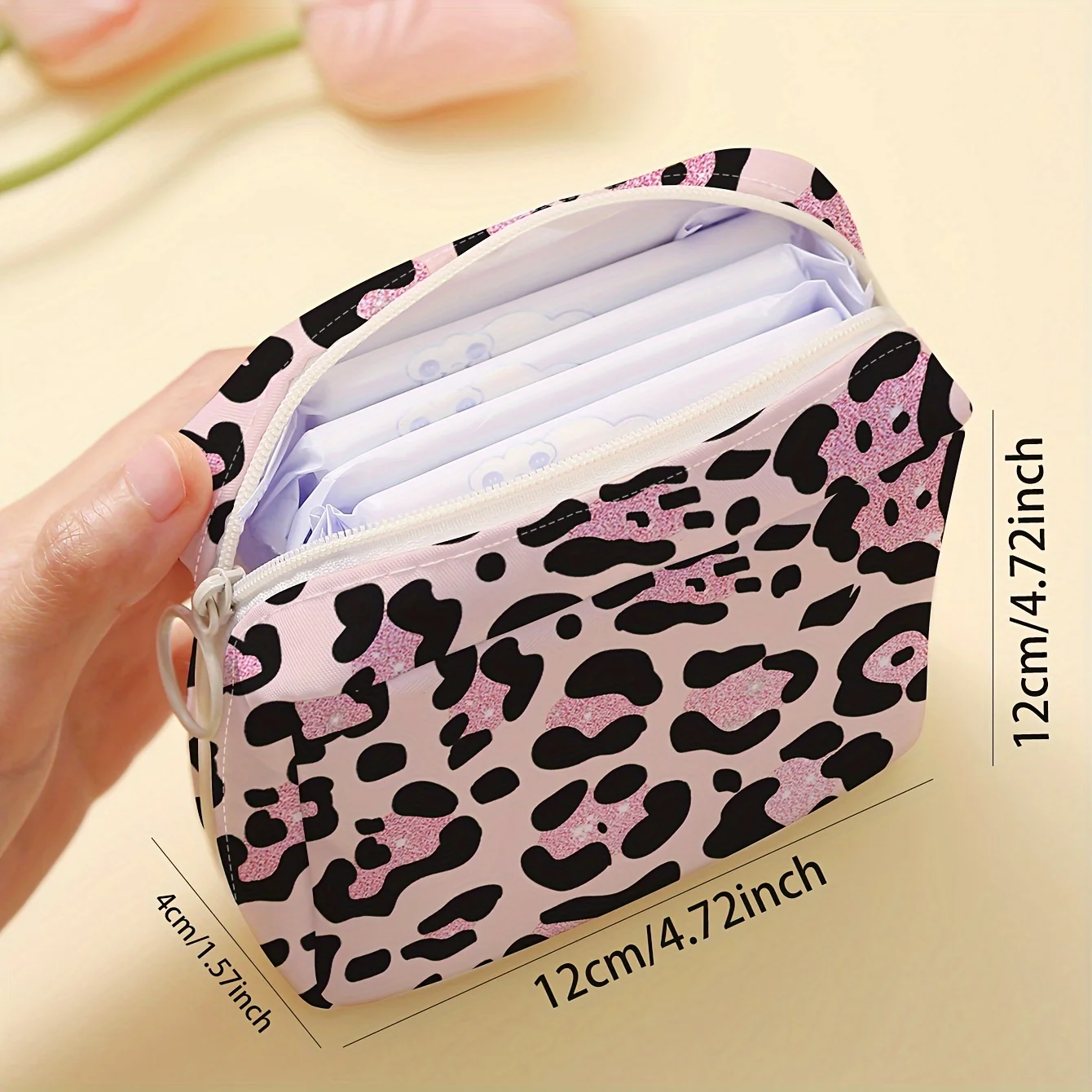 Pink leopard print printed sanitary napkin storage bag, lightweight tissue bag for women's products, and sanitary tissue bag