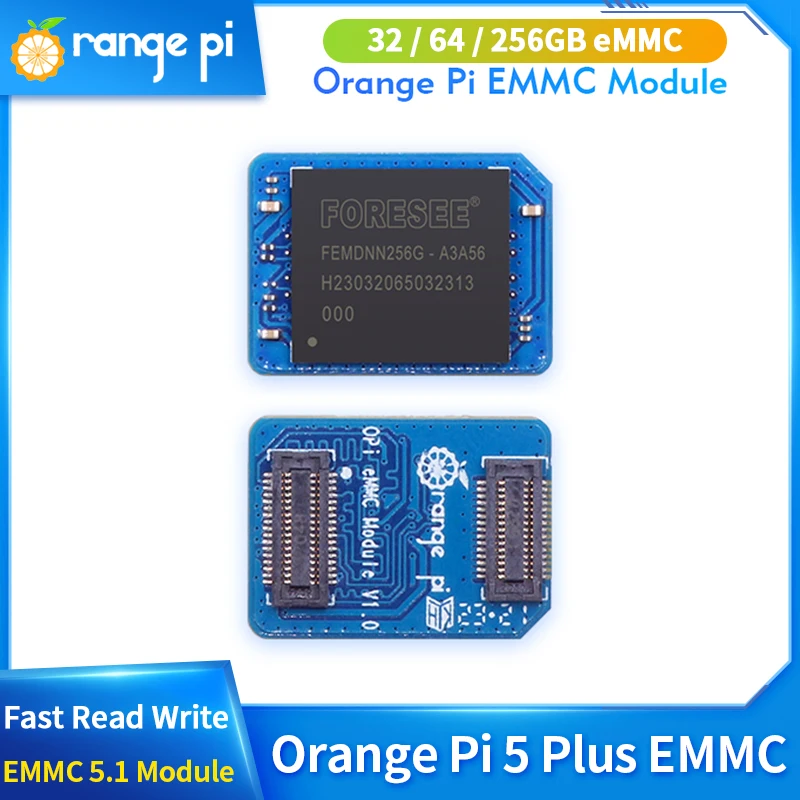 Orange Pi EMMC Module 32GB 64GB 256GB EMMC 5.1 Module for Orange Pi 5 Plus 3D NAND Fast Read Write Speeds 400MB/s for Tablet PC