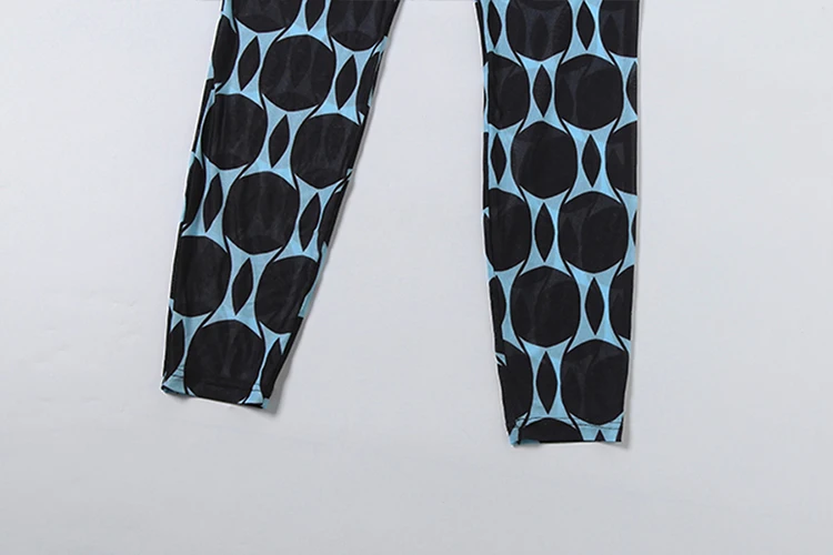 Nibber Midnight Sexy durchsichtiges 2-teiliges Set für Damen, Patchwork-Druck, O-Ausschnitt, volle Ärmel, Body + schmale, hüftumwickelte, lange Hosen-Outfits – Detail 11