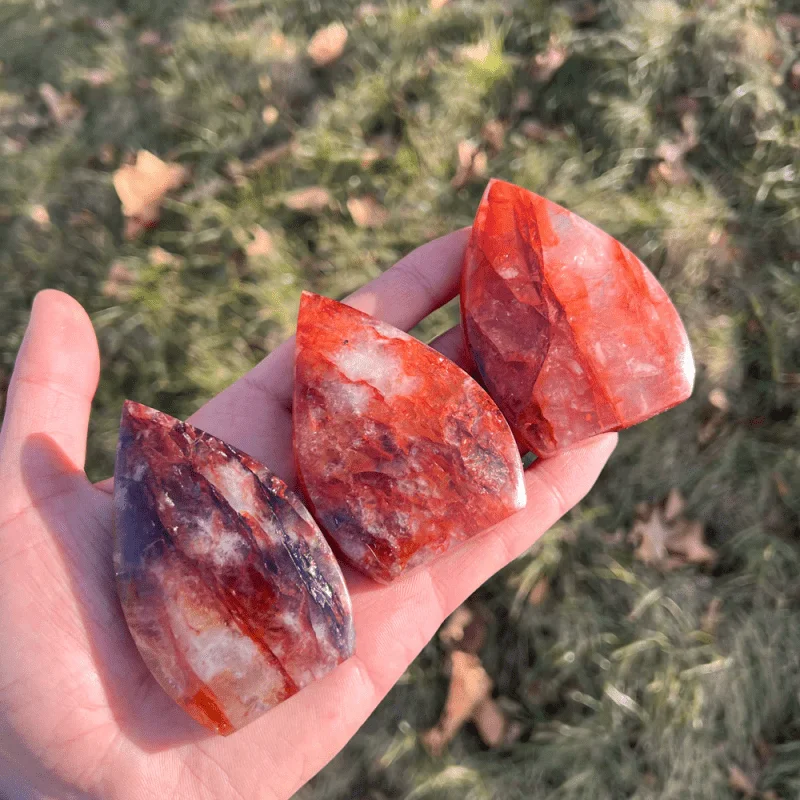 Natural Crystal Fire Quartz Water Drop Ornament, with Intricate Patterns, Unique Gift for Holiday, Healing Crystal, Home Decor