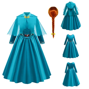 Casual Dresses for Girls Animated Movie Shrek Princess Fiona Cos Clothes Kids Two Piece Set Fancy Dress Bule Gown With Clock