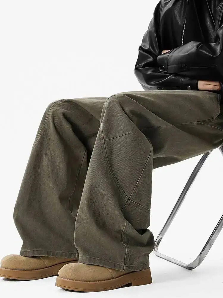 

2025 autumn Men's Women Army Green Cargo Pants Lightweight Trendy Casual Loose Straight Leg Wide Leg Trousers