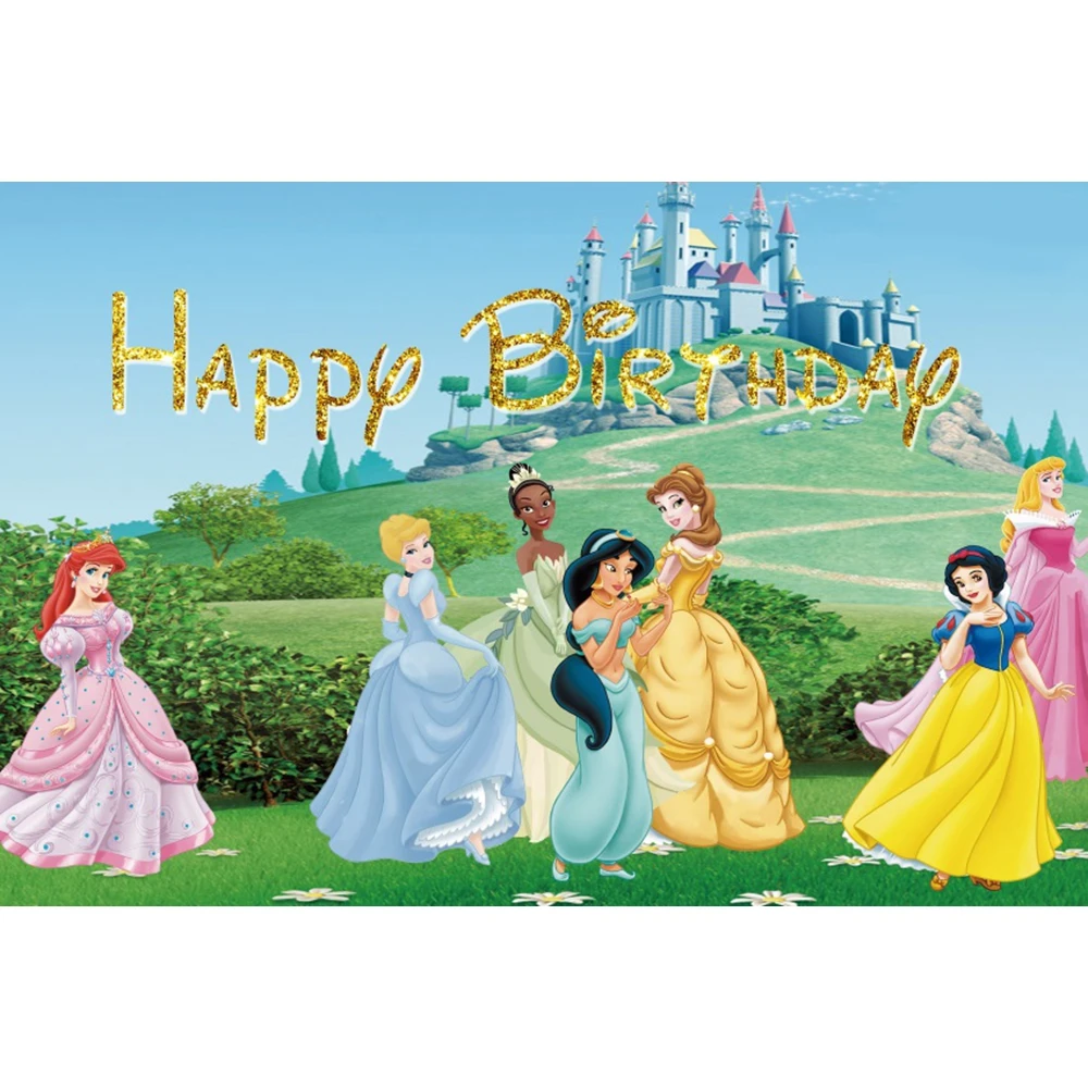 Disney Princess Theme Photo Backdrop Princess Girls Kid 1st Happy Birthday Party Decoration Baby Shower Custom Background Banner