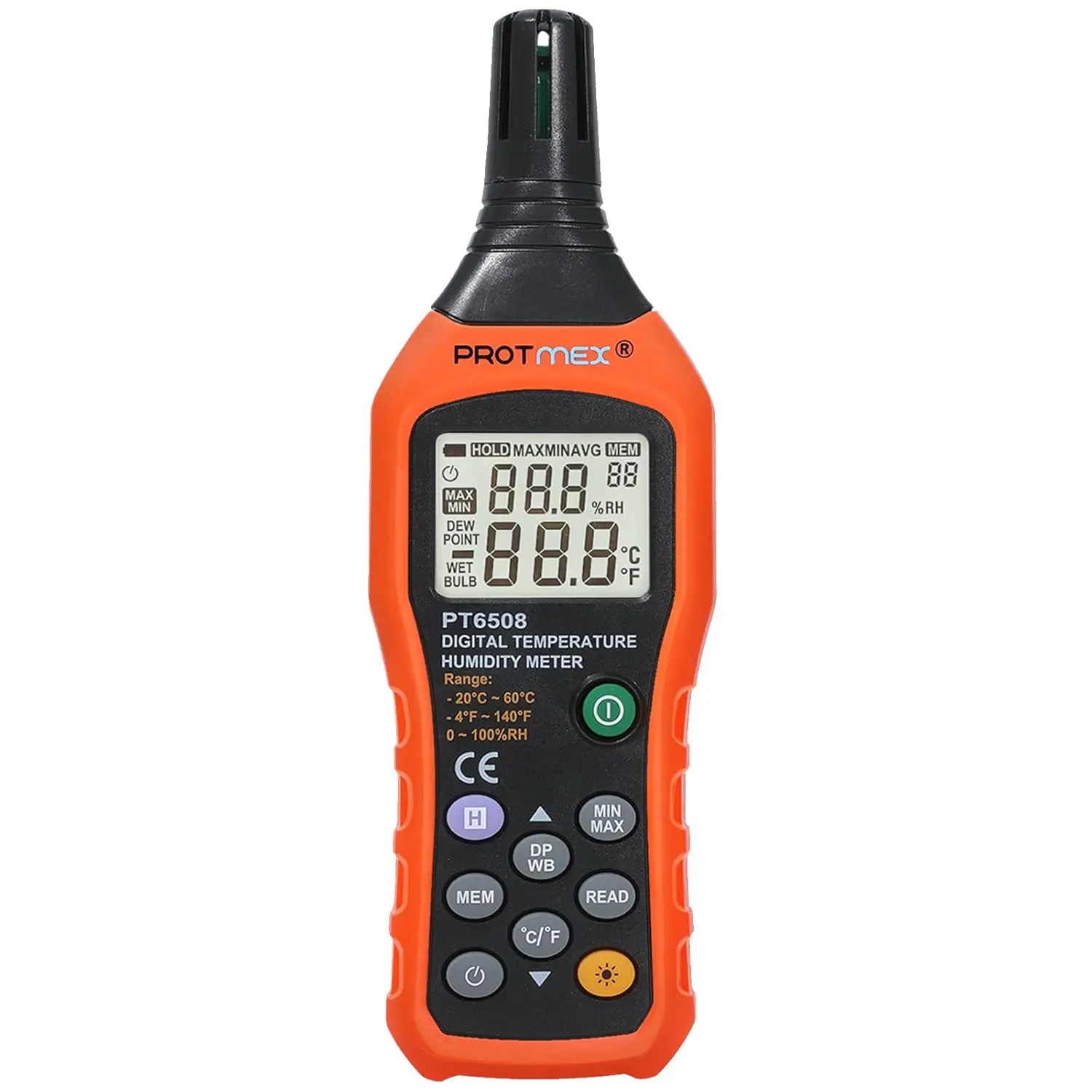 

Digital Temperature Humidity Meter with Dew Point, Wet Bulb, LCD Backlight for Indoor Outdoor Use