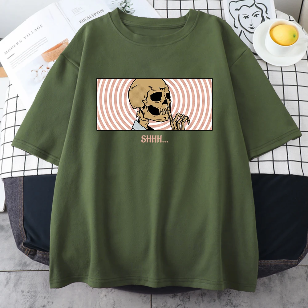 Shhh Keep Quiet Skeletons Mans Tee Clothing Personality Street Oversize Tops All-math Casual T-Shirts Men Cotton Short Sleeve