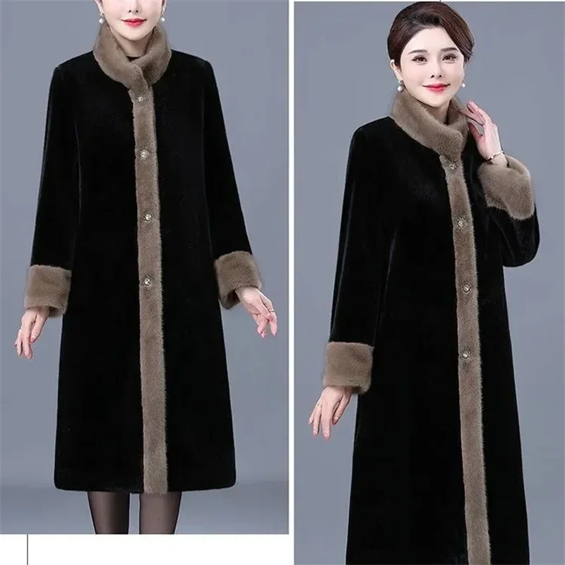 Pop 2025 Women New Autumn/winter Thickened Loose Imitate Mink Fur And Fur Integrated Coat Female Long Patchwork Fashion Warm Coa
