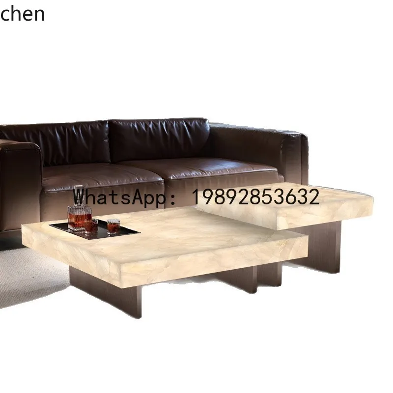 YFY  Italian Minimalist Marble Modern Coffee Table Living Room Home High-End Square Rock Board Coffee Table