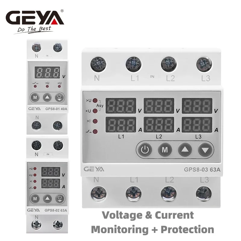 GEYA GPS8-03 Din Rail 3P + N relè di tensione voltmetro amperometro relè Monitor di sovratensione e sottotensione regolare la sovratensione di